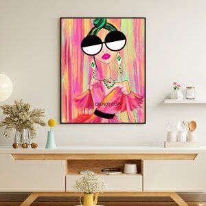 Fashion Lady Art 8x10 Black Framed -Vibrant Stylish Portrait
